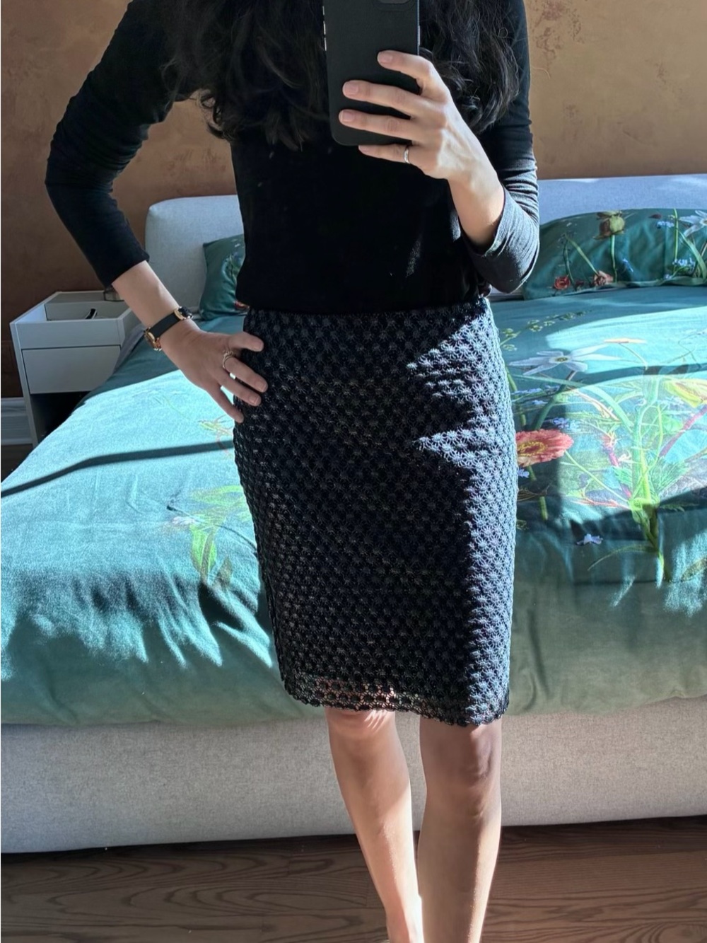 Elie Tahari Black Textured Pencil Skirt